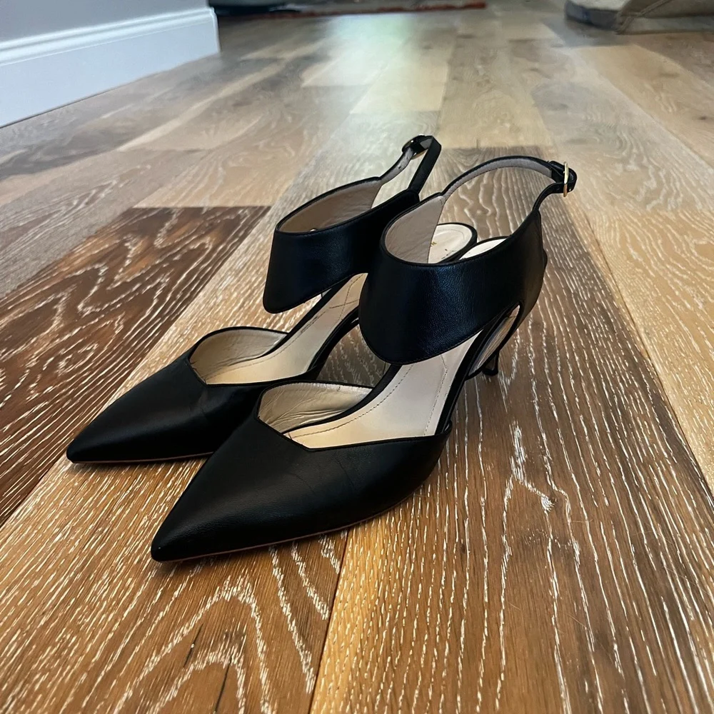 Nicholas Kirkwood Leda Black Leather Pointed Toe Wide Strap Pumps 39 1/2 - Picture 13 of 14